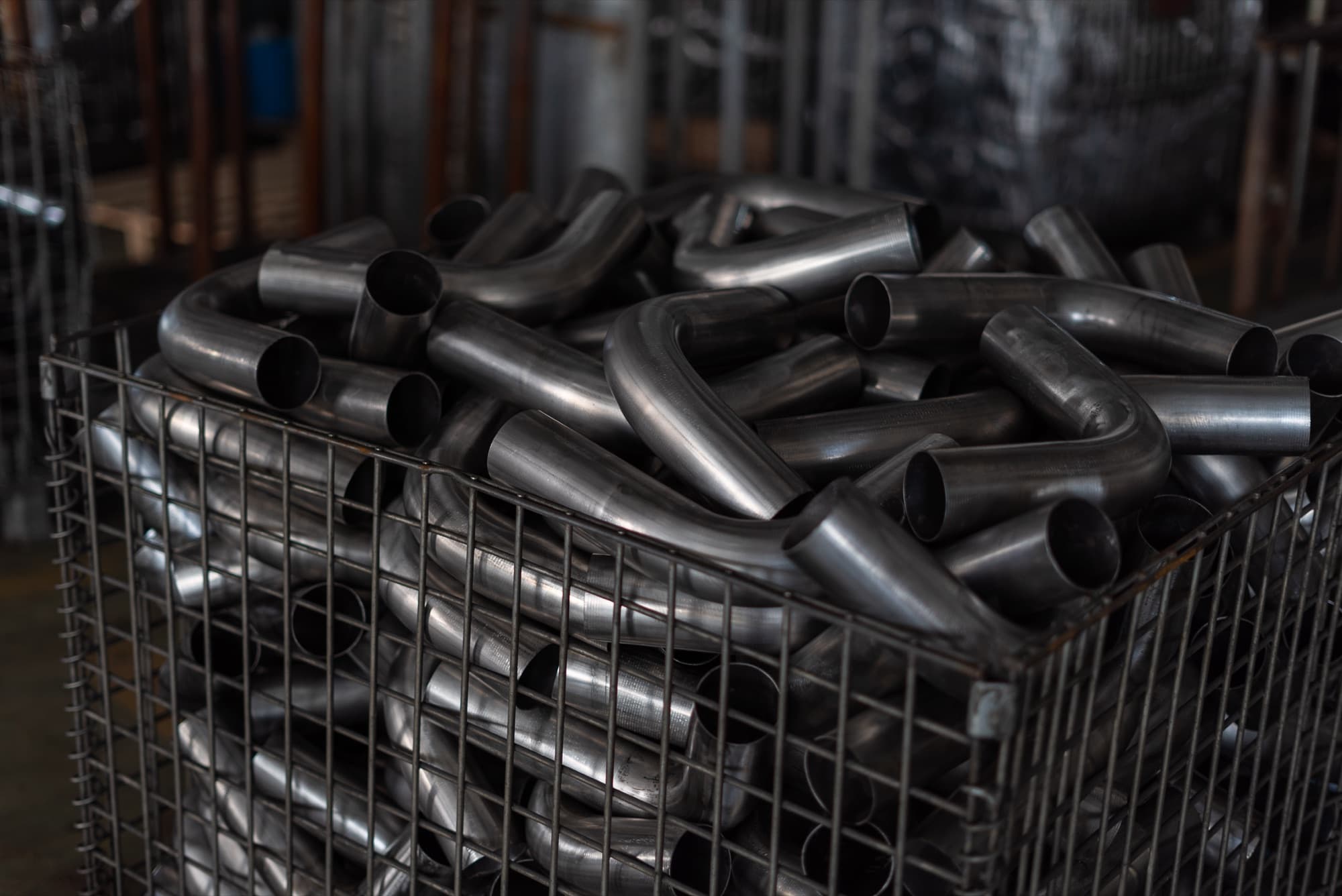 Finished bent tubular components ready for downstream production